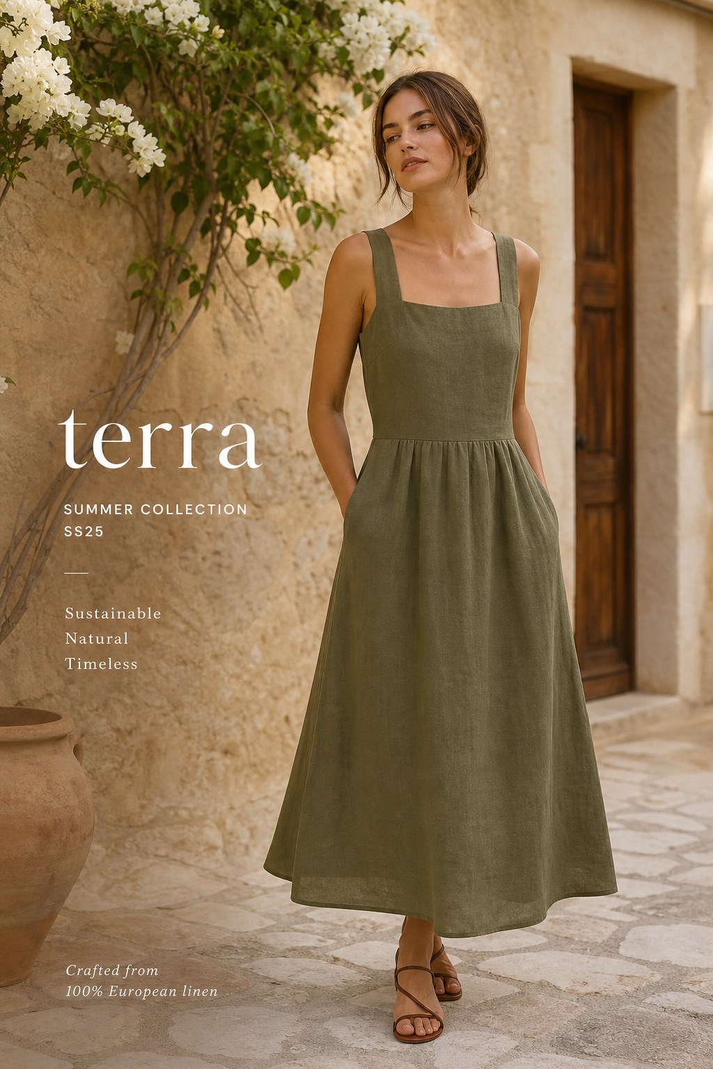 Olive linen dress